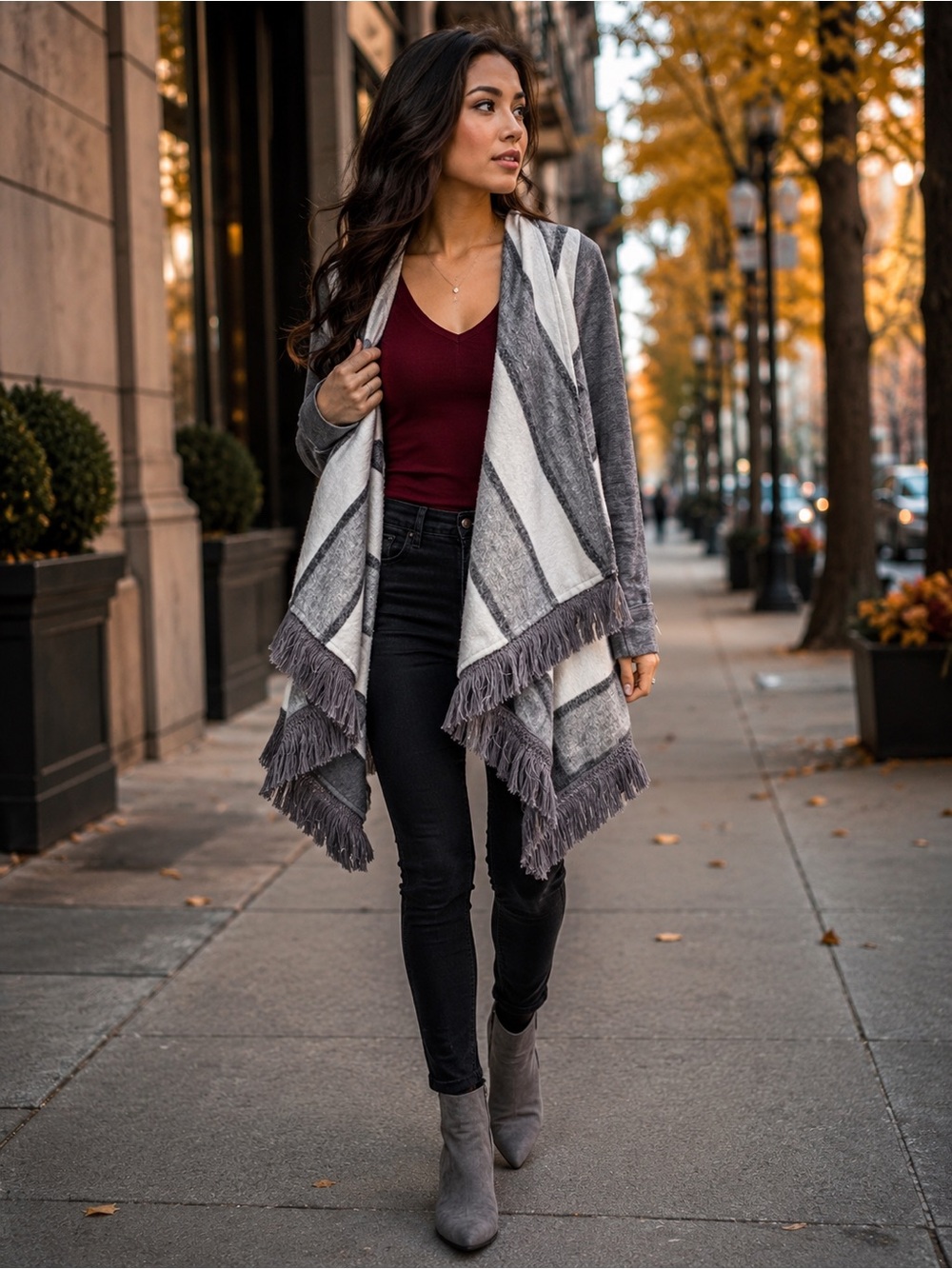 Anthropologie Saturday Sunday Elise Striped Fringe Cardigan